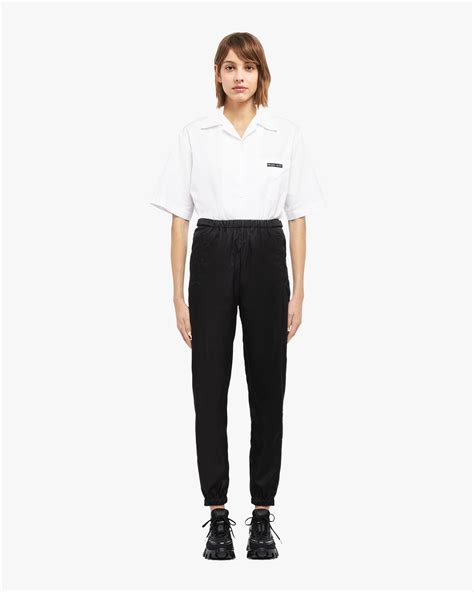 prada black nylon gabardine trousers|Prada.